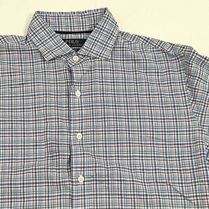 Polo Ralph Lauren Men's Medium Cotton Stretch Blue Plaid Long Sleeve Button Down